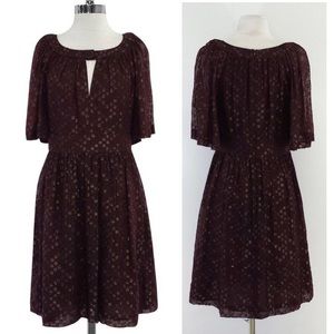 Trina Turk Maroon Metallic Polka Dot Spotted Flutter Silk Women Mini Dress 8